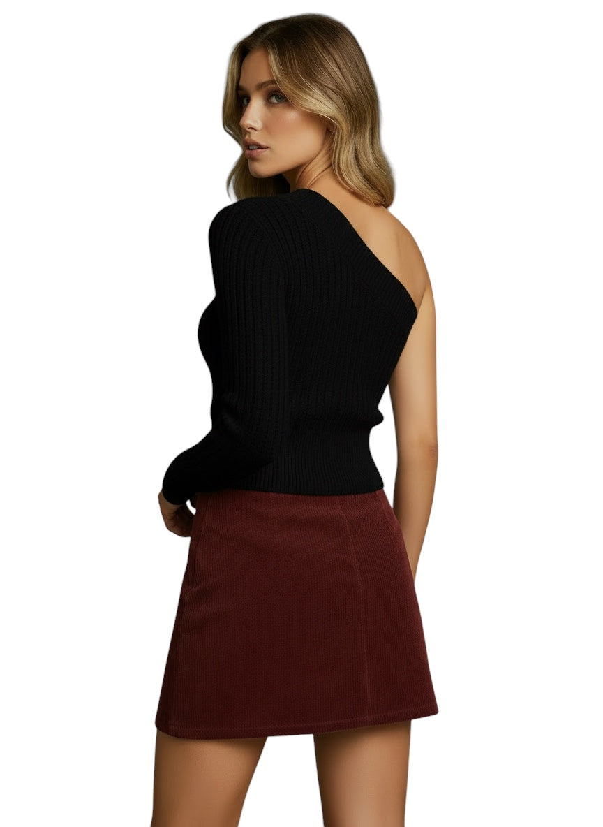 Breslin | Women's One-Shoulder Long Sleeve Ribbed Knit Top