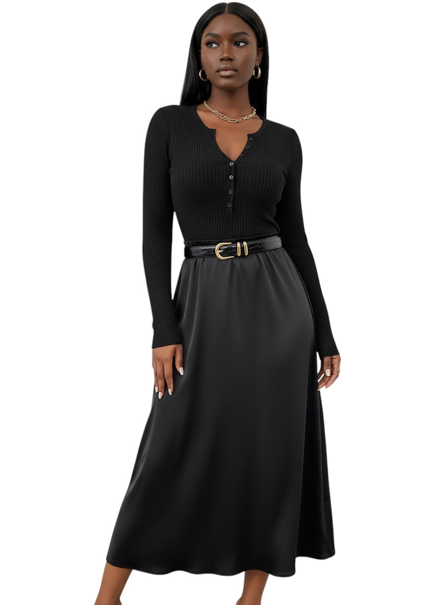 Breslin | Women's Ribbed Button-Up Long Sleeve Top — Sleek, Sculpted & Effortlessly Chic