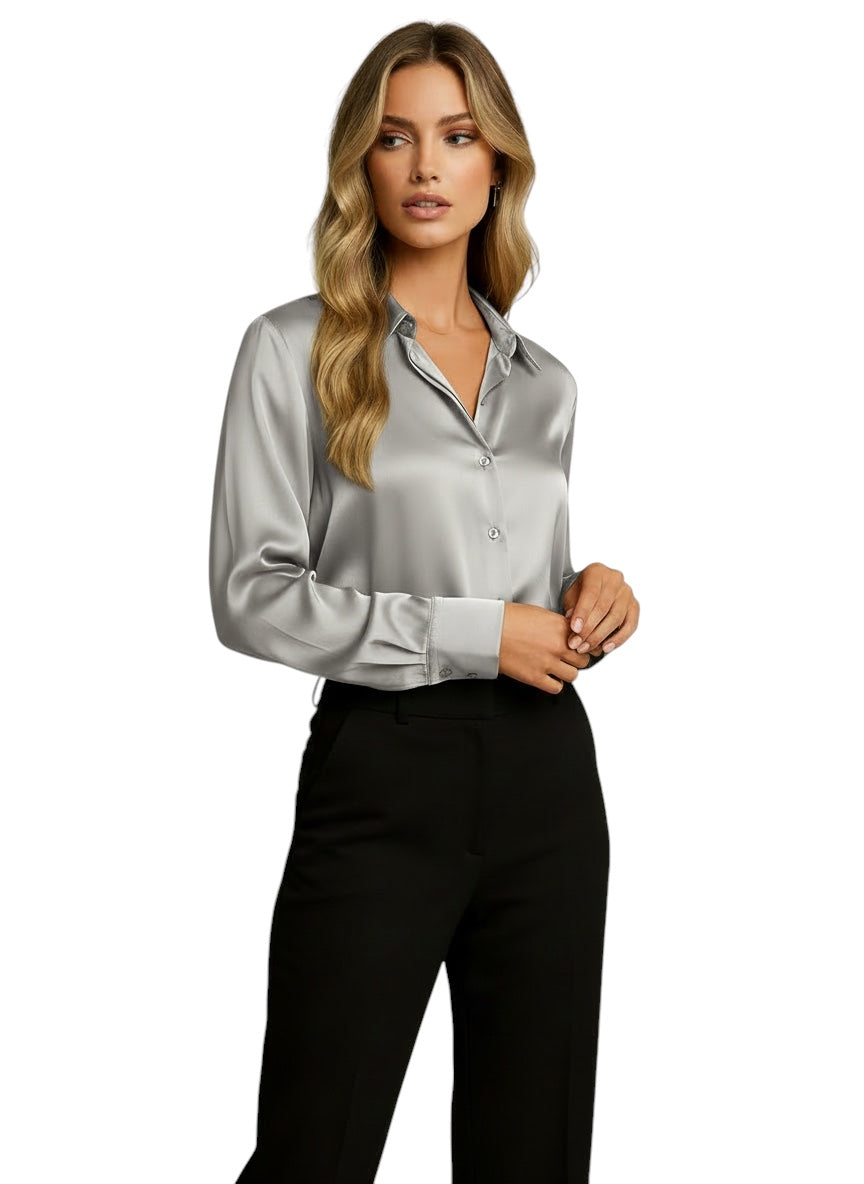 Breslin | Women's Luxe Satin Button-Up Blouse — Effortless Shine, Timeless Sophistication