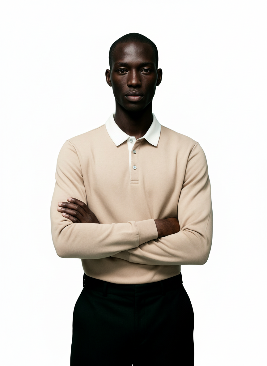 Breslin | Men’s Classic Contrast-Collar Long Sleeves Polo Shirt — Smart, Warm & Timeless