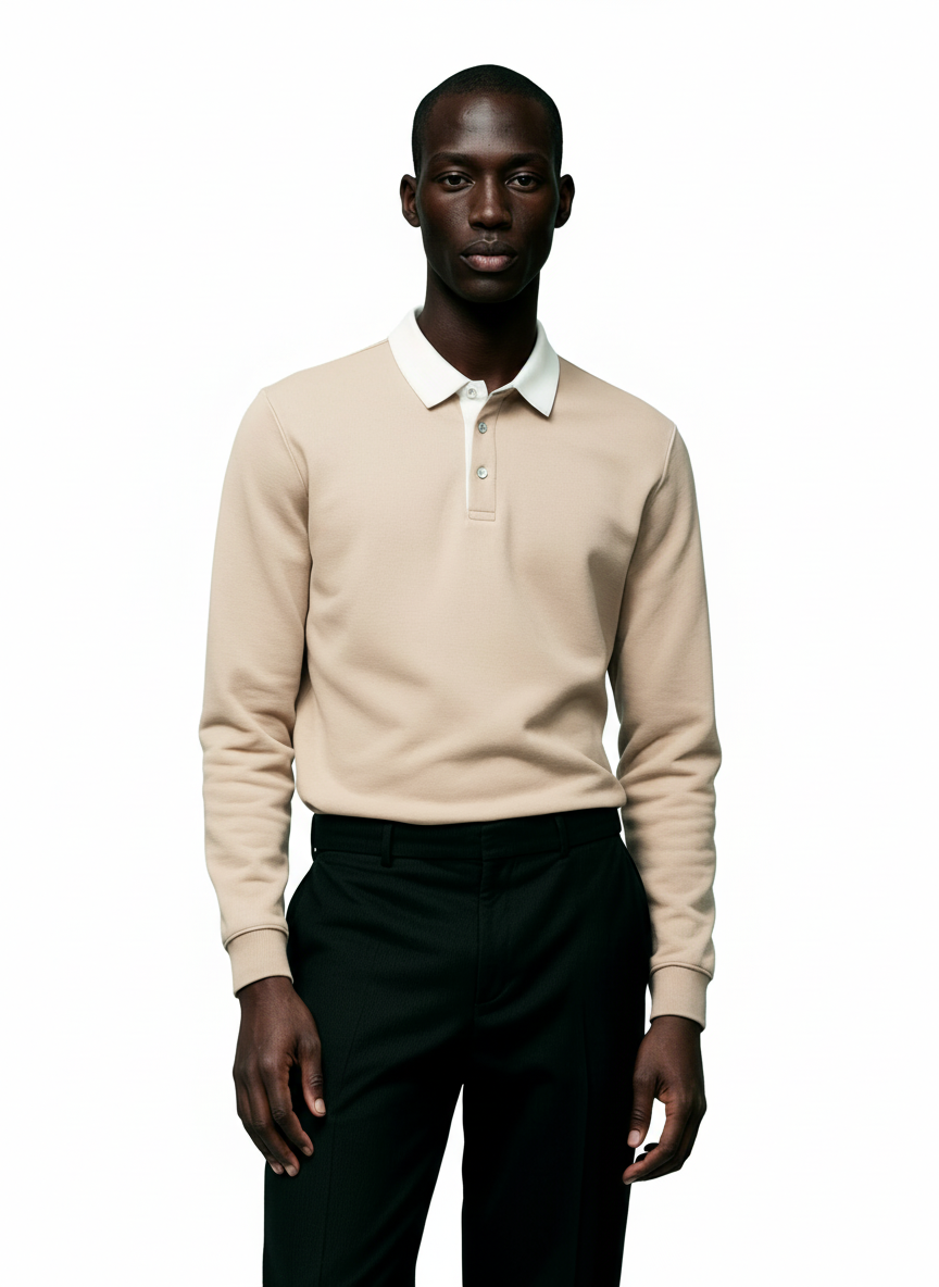 Breslin | Men’s Classic Contrast-Collar Long Sleeves Polo Shirt — Smart, Warm & Timeless