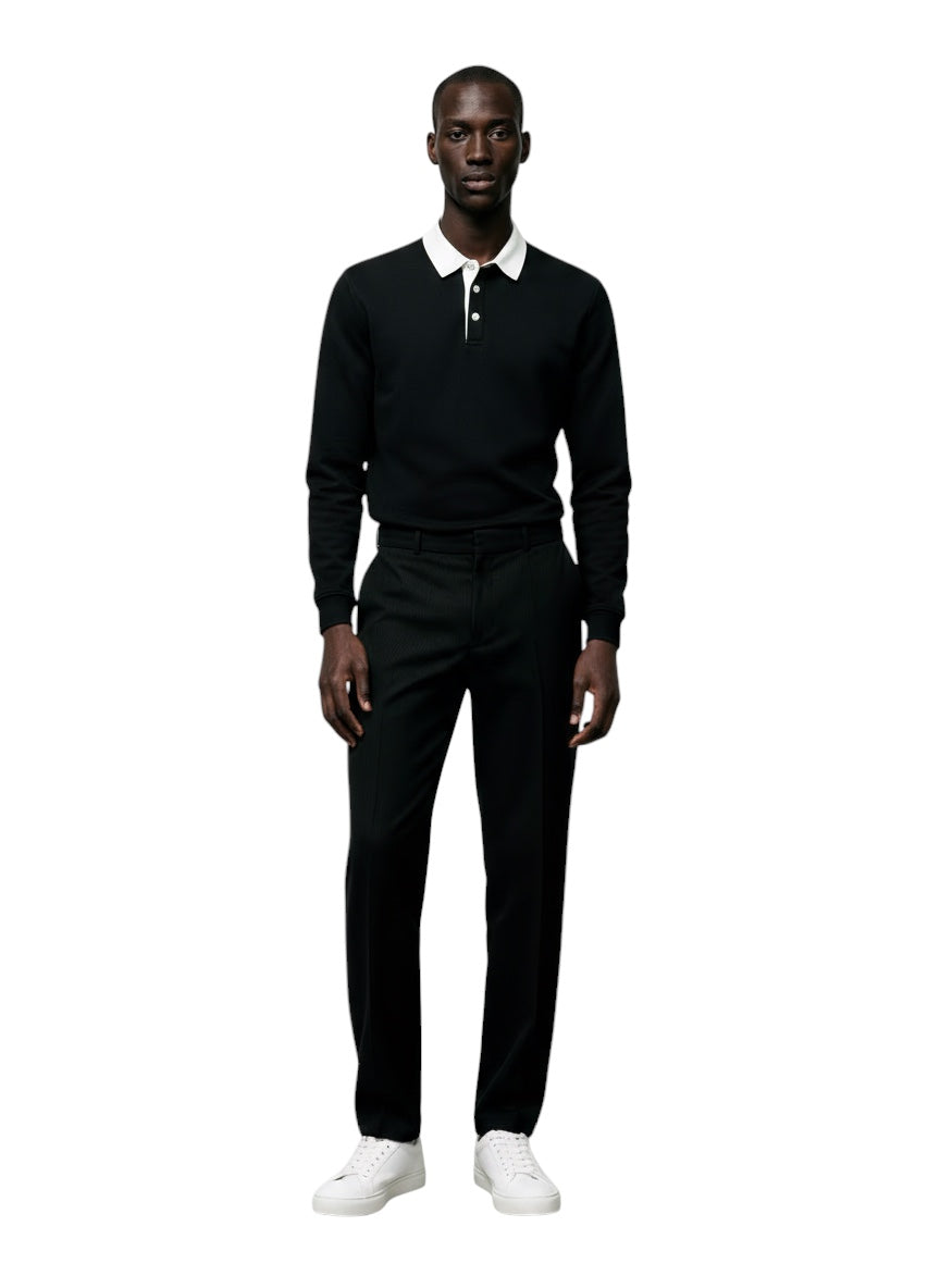 Breslin | Men’s Classic Contrast-Collar Long Sleeves Polo Shirt — Smart, Warm & Timeless