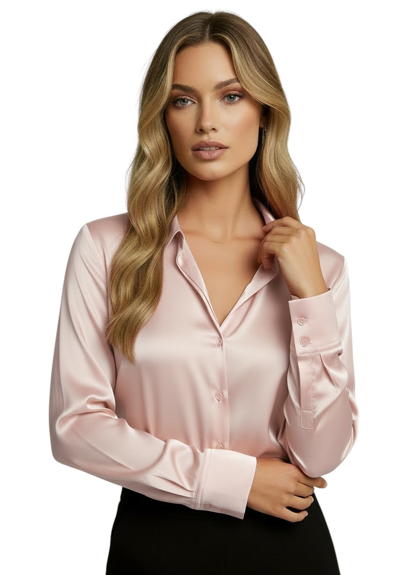 Breslin | Women's Luxe Satin Button-Up Blouse — Effortless Shine, Timeless Sophistication