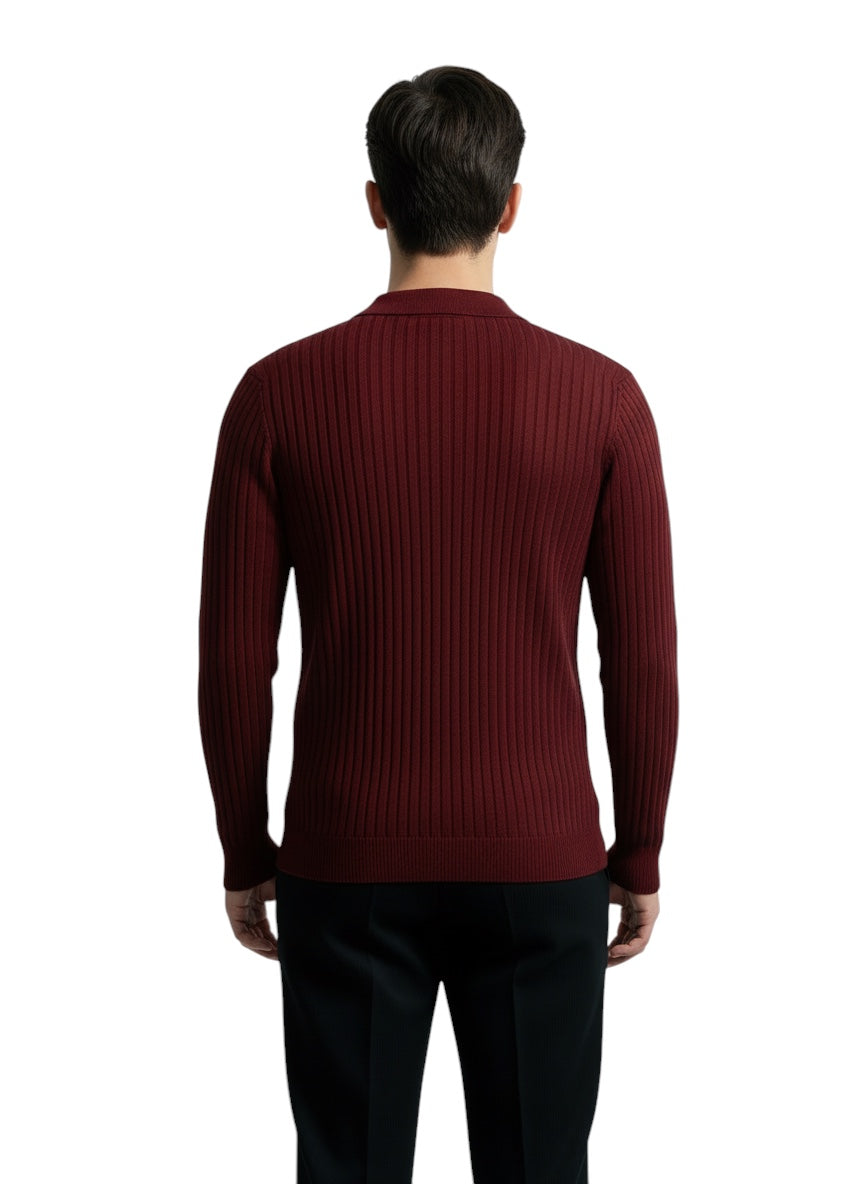 Breslin | Men’s Ribbed Knit Polo Shirt— Refined Texture, Effortless Class
