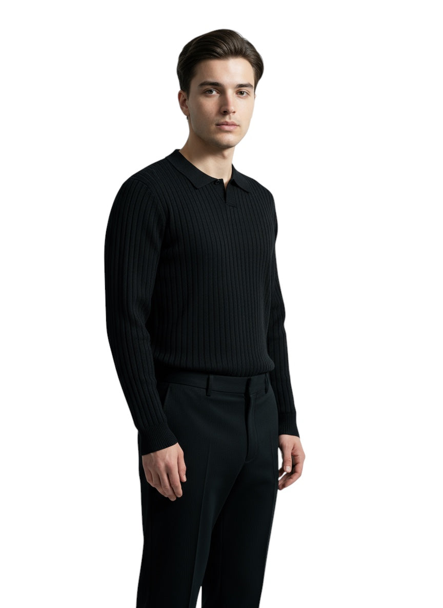Breslin | Men’s Ribbed Knit Polo Shirt— Refined Texture, Effortless Class