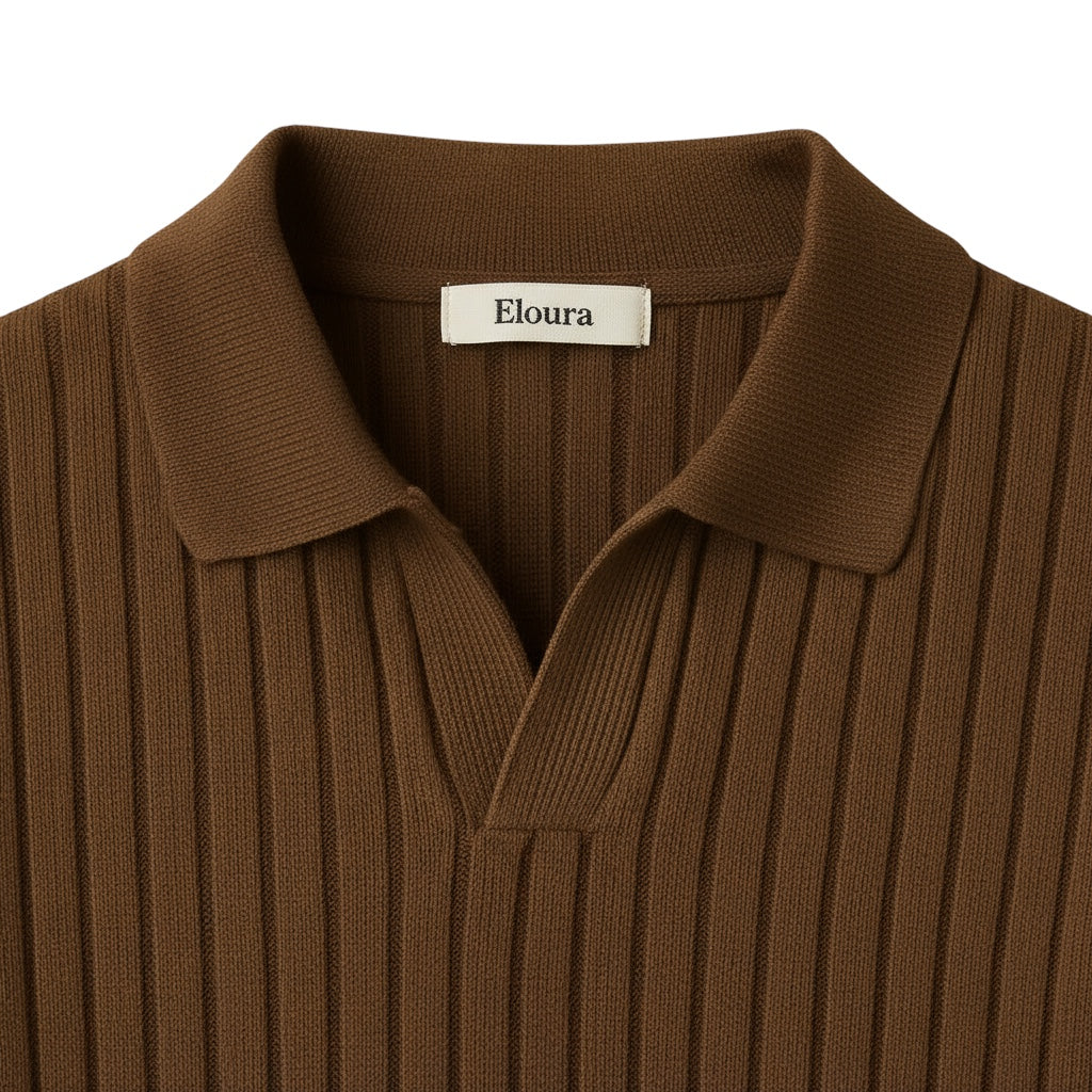 Breslin | Men’s Ribbed Knit Polo Shirt— Refined Texture, Effortless Class