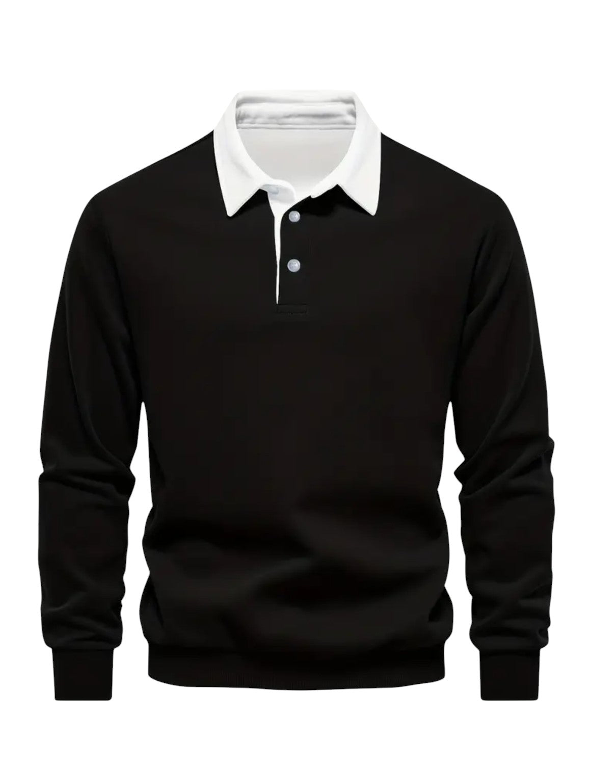 Breslin | Men’s Classic Contrast-Collar Long Sleeves Polo Shirt — Smart, Warm & Timeless