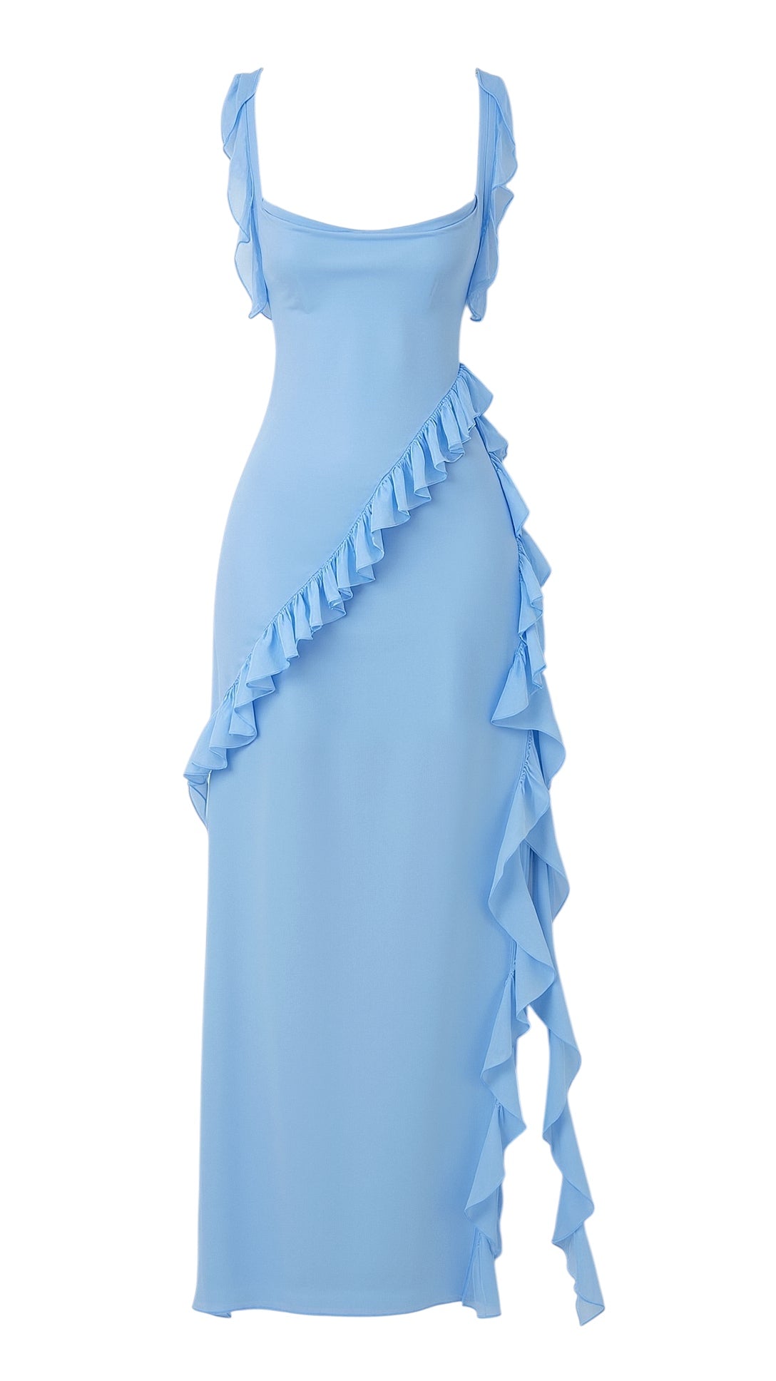 Breslin | Women's Ruffled Muse Asymmetrical Maxi Dress