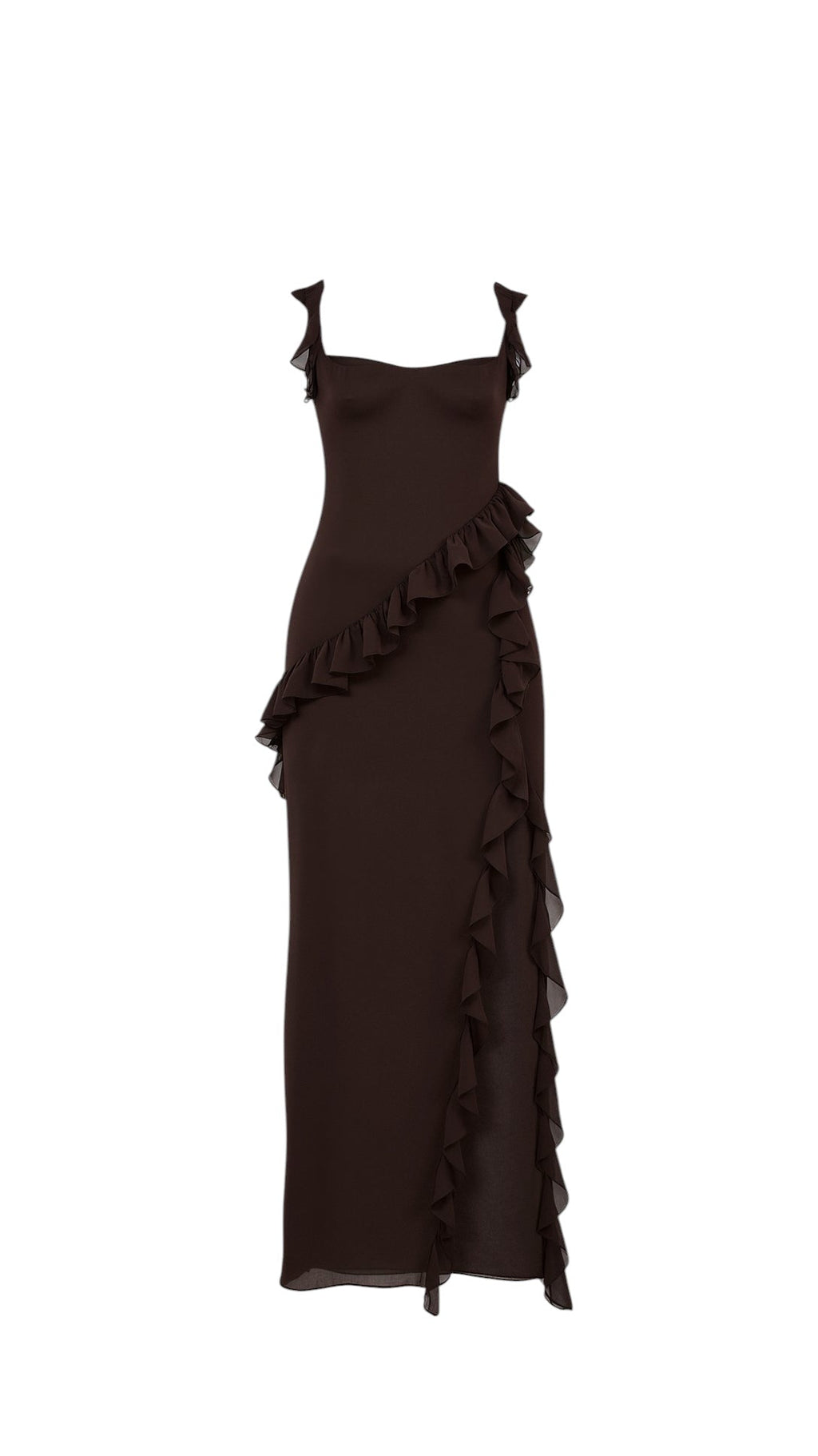 Breslin | Women's Ruffled Muse Asymmetrical Maxi Dress