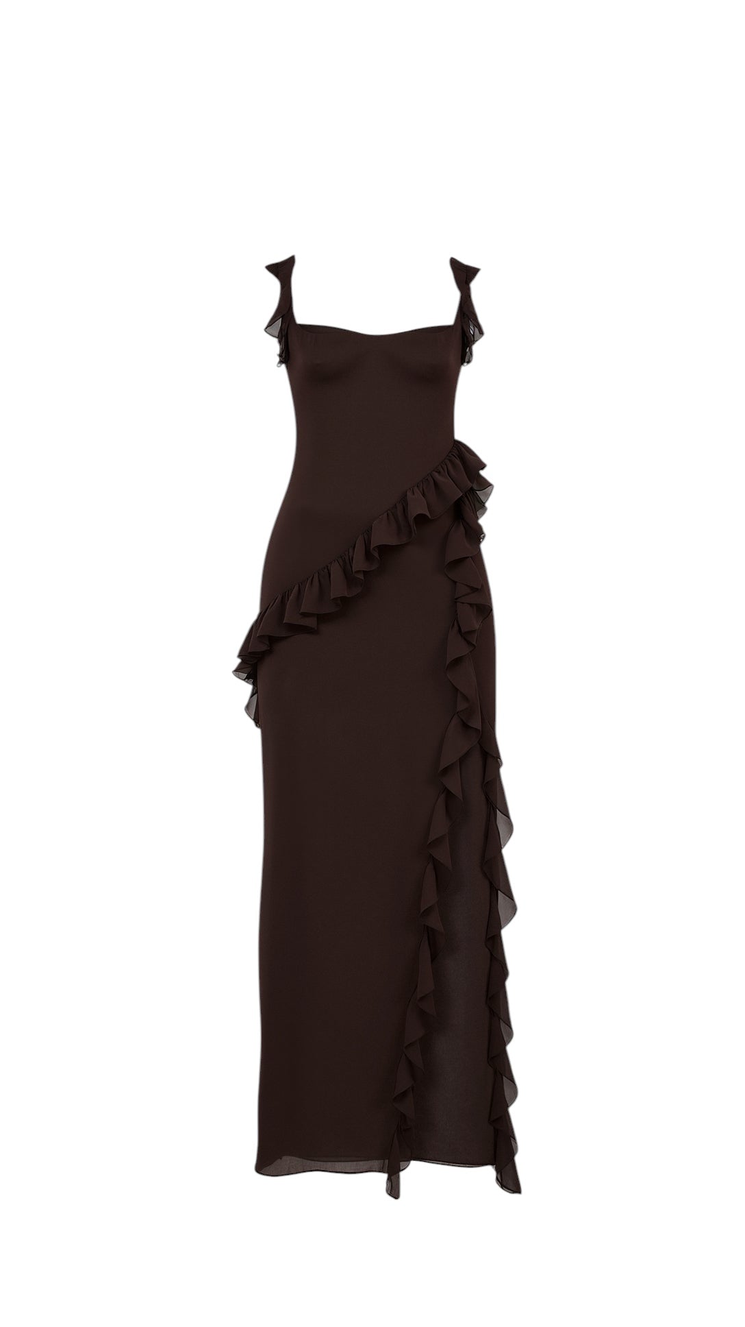 Breslin | Women's Ruffled Muse Asymmetrical Maxi Dress