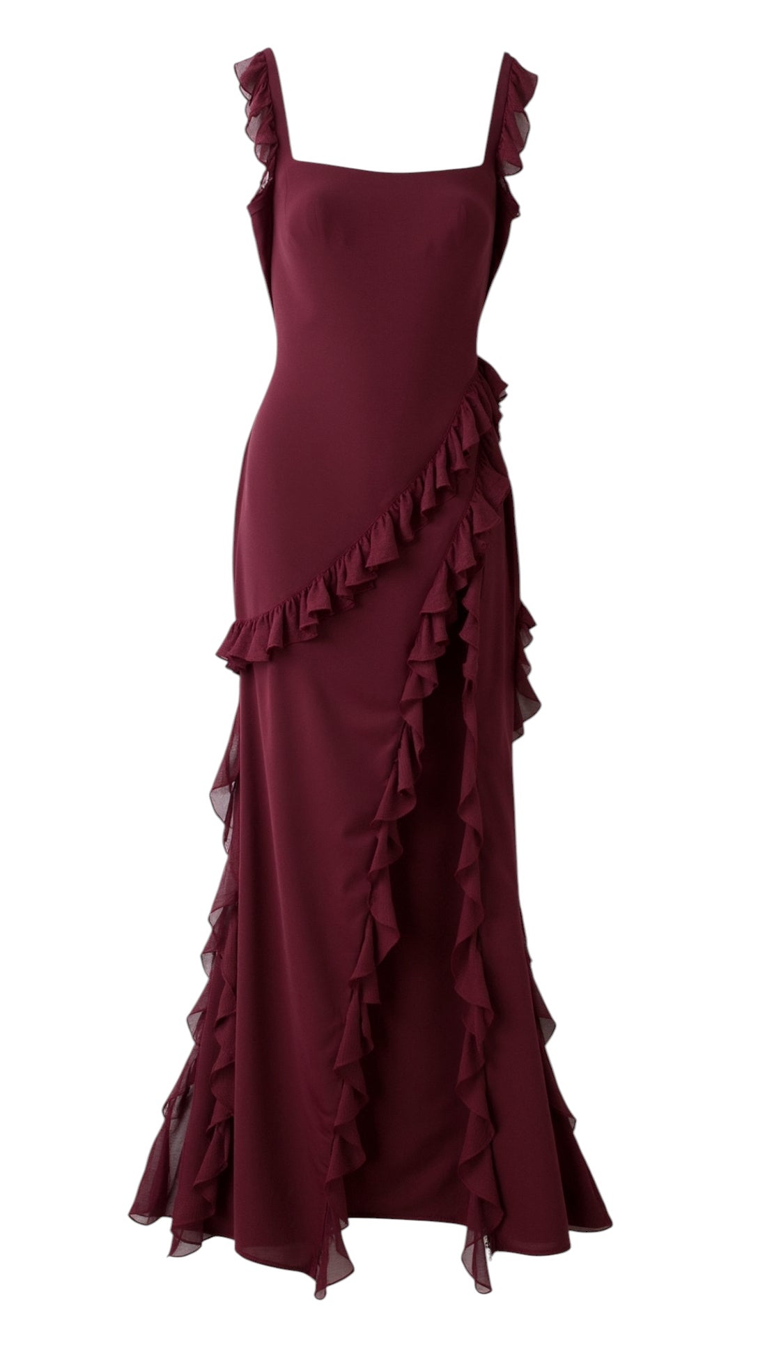 Breslin | Women's Ruffled Muse Asymmetrical Maxi Dress