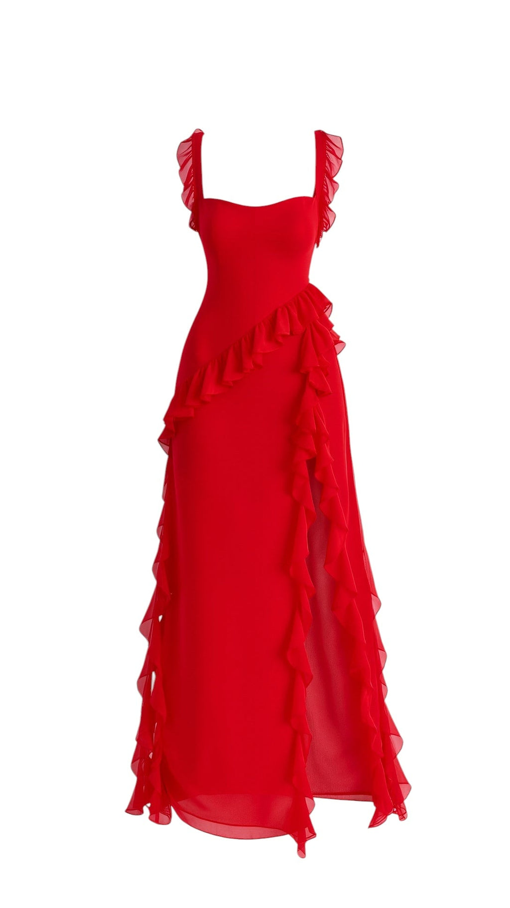 Breslin | Women's Ruffled Muse Asymmetrical Maxi Dress