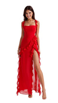 Breslin | Women's Ruffled Muse Asymmetrical Maxi Dress